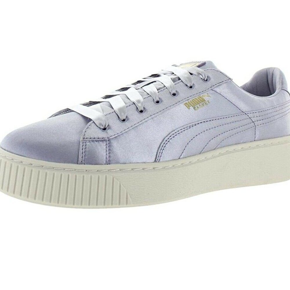 Puma Basket Platform Satin Thistle Gold Whisper White Womens Sneakers 65719 02 - Picture 2 of 3